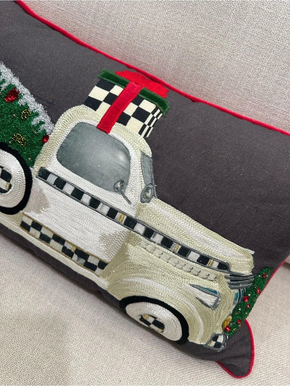 MacKenzie-Childs Holiday Christmas Tree Truck Decorative Throw Pillow NWT